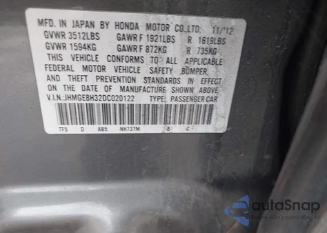 2013 Honda Fit z USA, uszkodzony, nr VIN JHMGE8H32DC020122